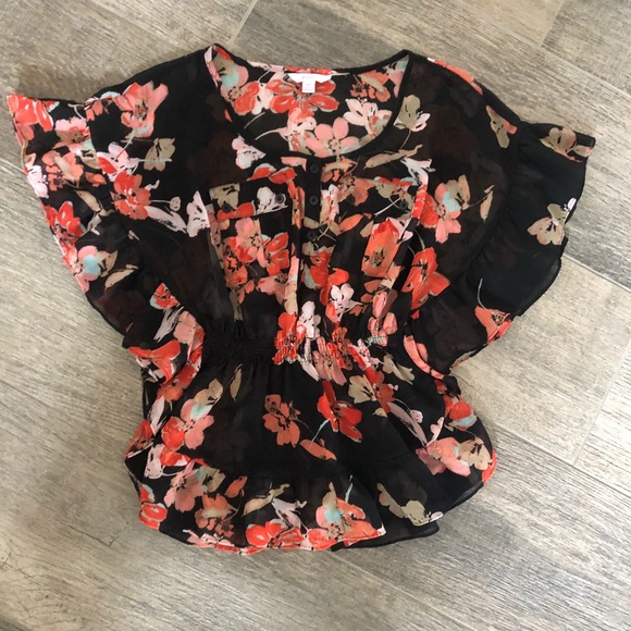 Black floral top - Picture 2 of 5